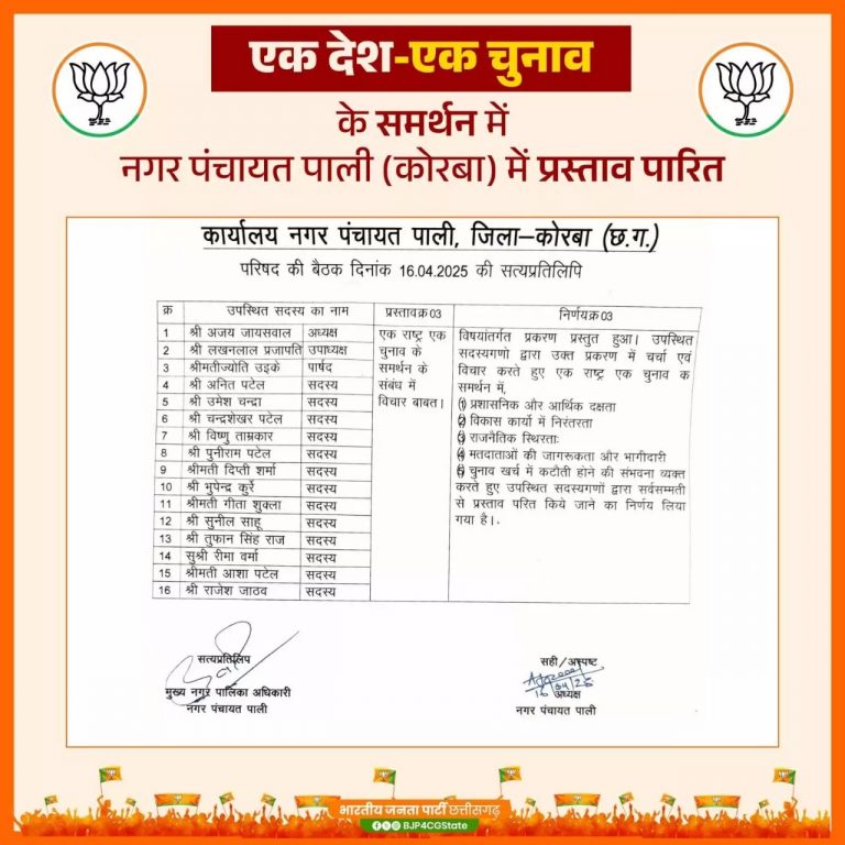 'एक देश - एक चुनाव' पर जनपद से ग्राम पंचायत तक प्रस्ताव पारित....